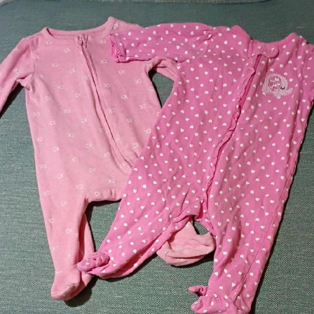 Calvin Klein Pink Baby Footed One-Piece  And Gerber Polka Dot Heart Set - 2 Pack